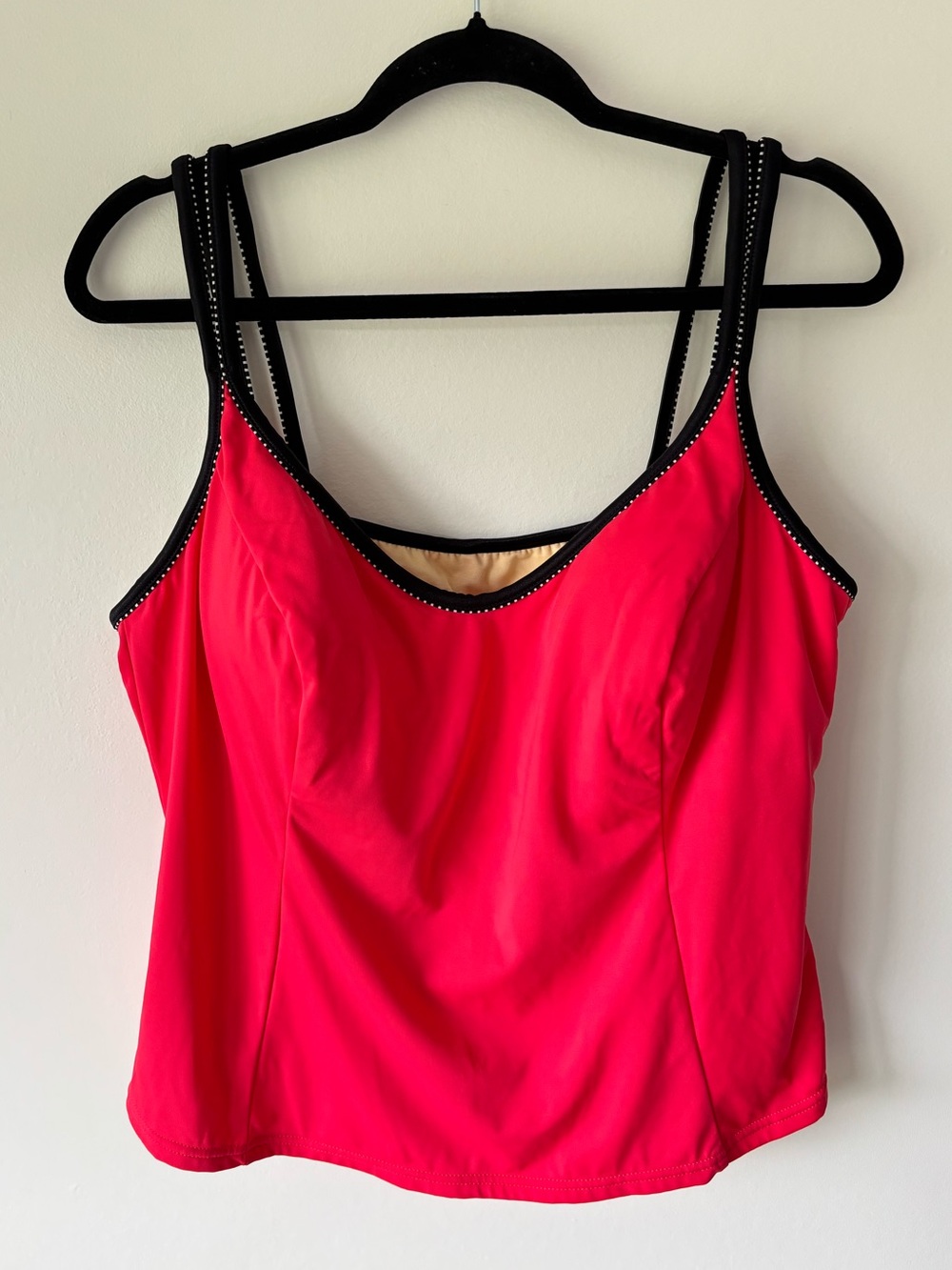 Miraclesuit Hot Pink Tankini Swim Suit Top Black Trim Beach Pool Vacation Resort